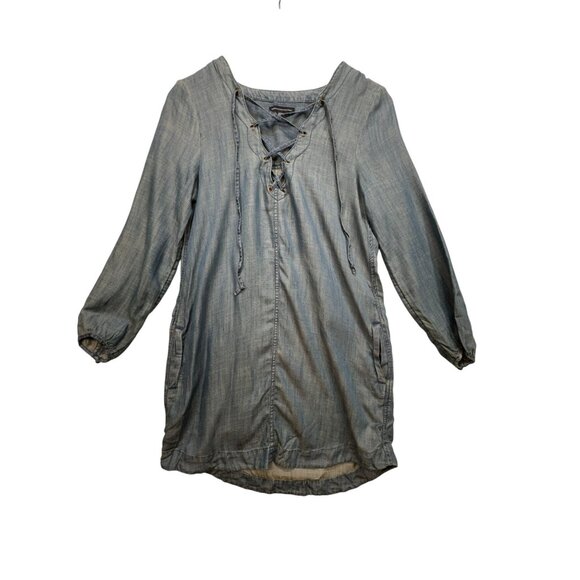 American Eagle Outfitters Womens Chambray Lace-Up Tunic Dress Size Blue Denim - Picture 1 of 12